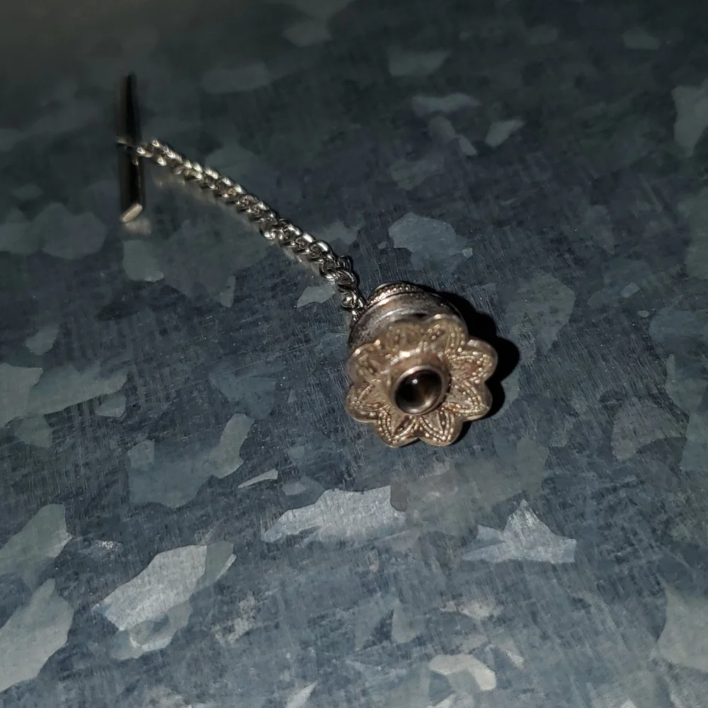 Vintage Silver Tie Tack with Smokey Grey Stone